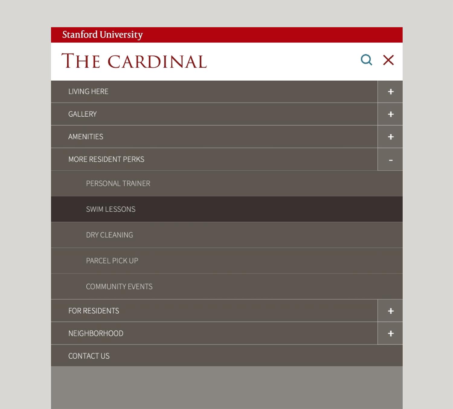 Stanford housing website design mobile navigation