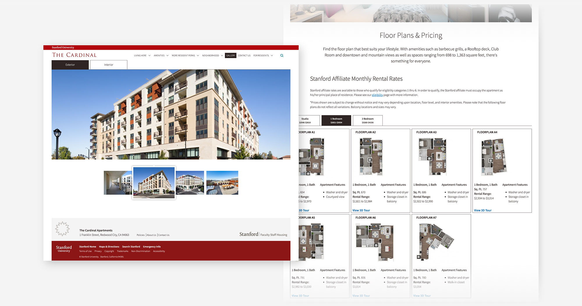 Stanford housing website design with floorplans