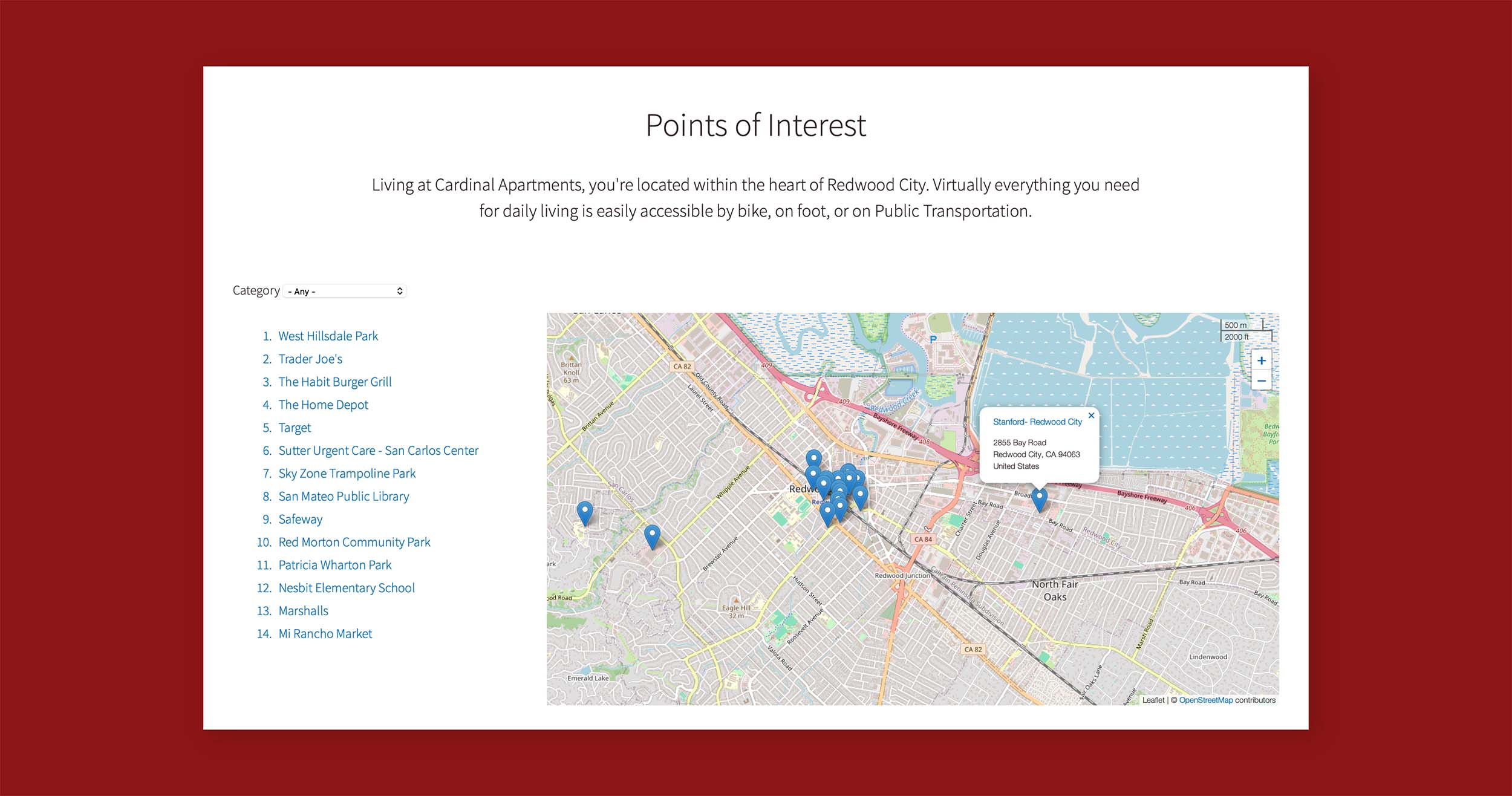Stanford housing website design points of interest
