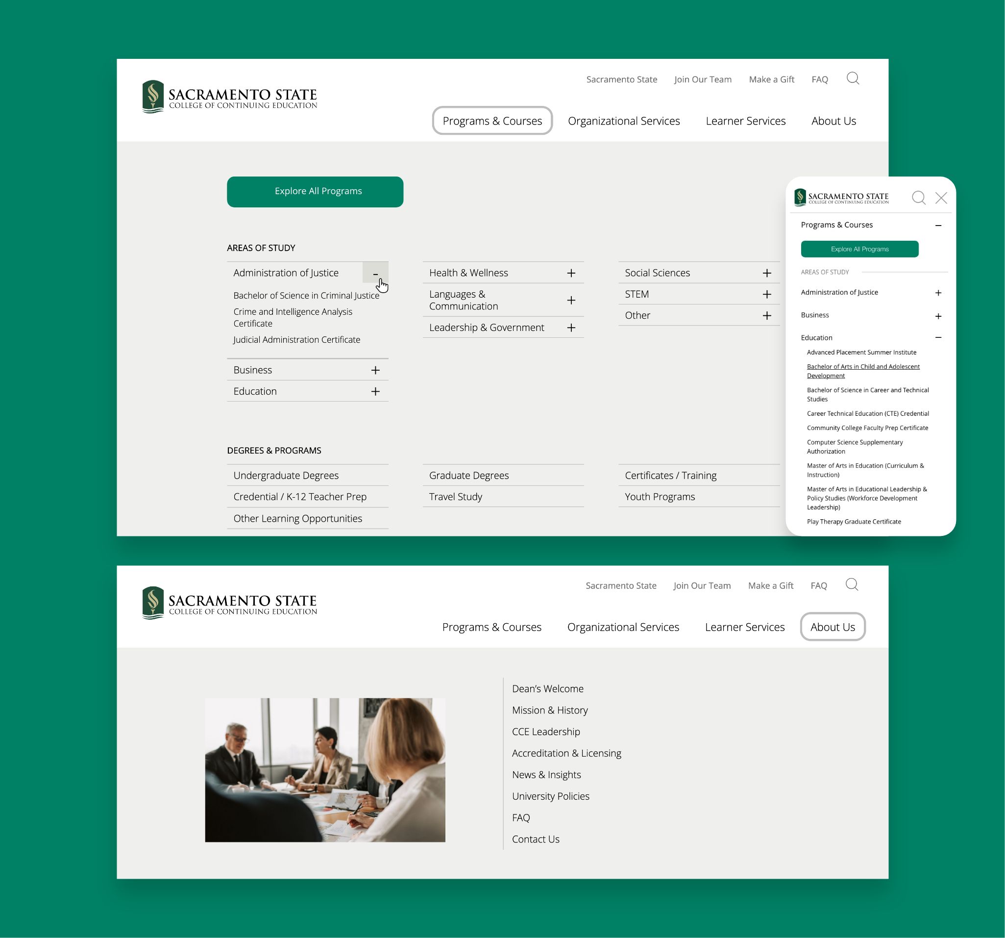 CCE web menu dropdown