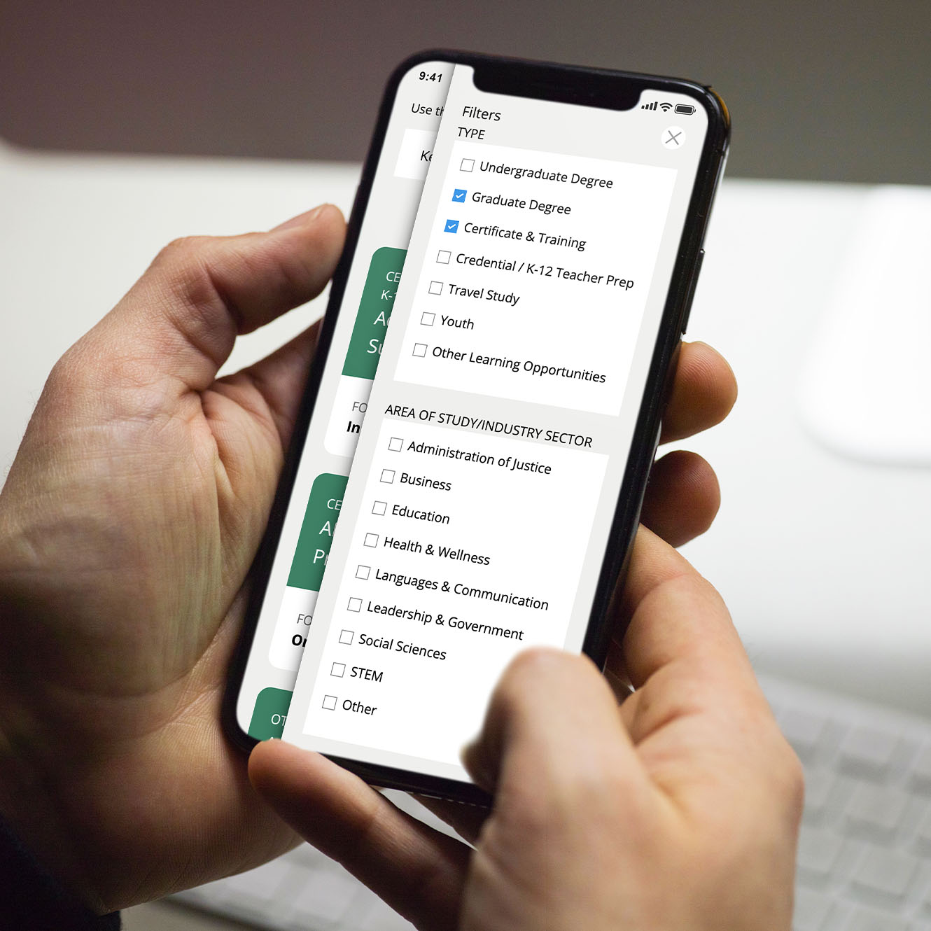 CCE program filter on mobile phone
